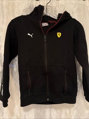 Puma Scuderia Ferrari Kids Black Hooded Zip Sweatshirt Youth Size Medium 🔥 G2